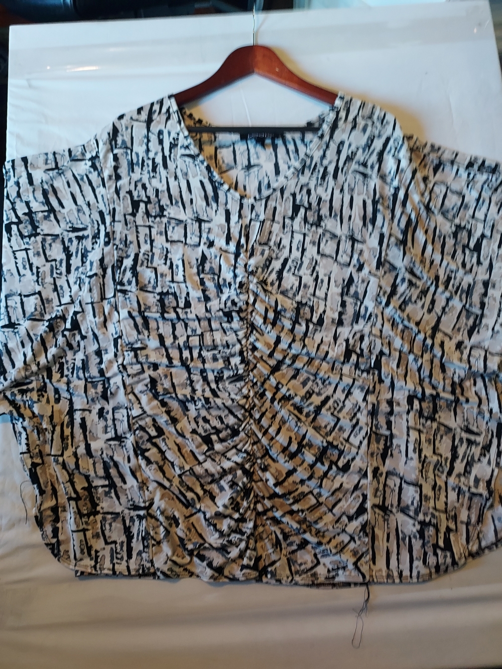 Women's Black and White Ruched Front Top